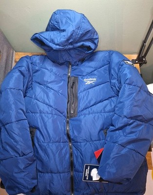 Reebok Hooded Puffer Jacket, Men's Large, Zip Up Pockets - Blue (New w/ Tags)