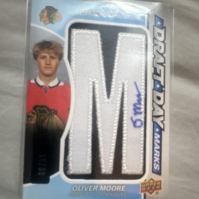 Upper Deck 2025-26 Draft Day Marks Patch Autograph /35 Oliver Moore Blackhawks