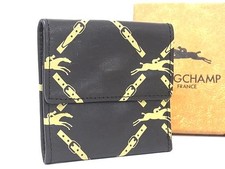 Longchamp Leather Coin Purse Dark Brown Leather Used Compact Wallet