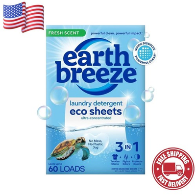 #ad Earth Breeze Laundry Detergent Sheets Fresh Scent 60 Loads Eco Liquidless Soap $18.99