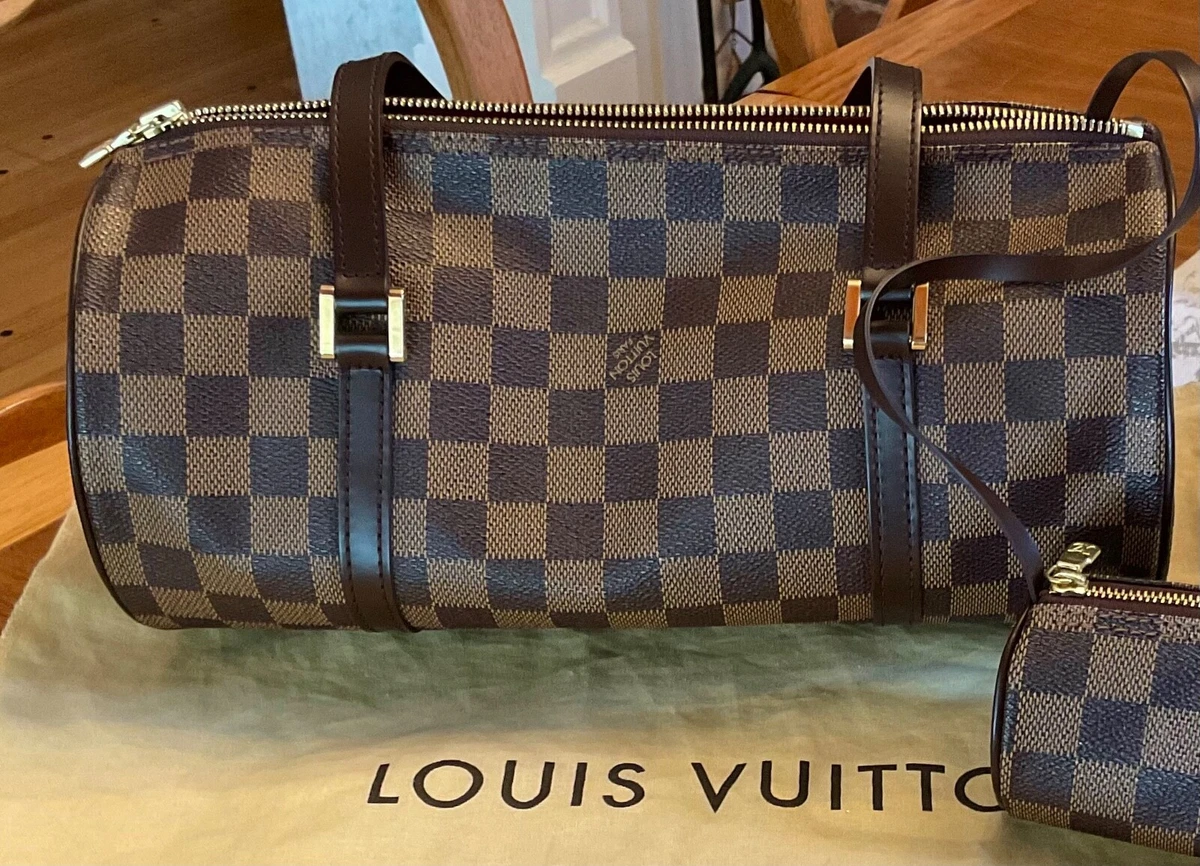 LOUIS VUITTON PAPILLON DAMIER EBENE Leather Trim Hand Bag Purse NO