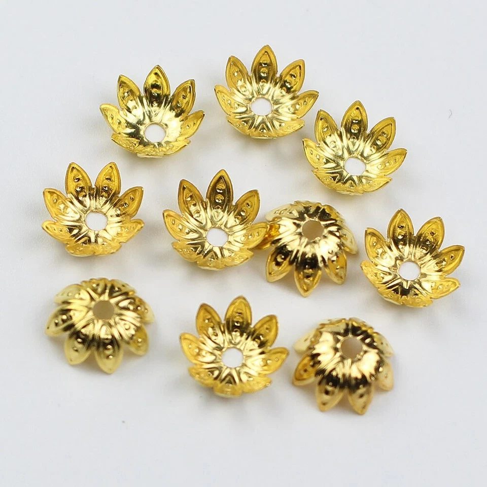 100pcs/lot 8mm / 10mm Metal Flower Loose Spacer Bead Caps for DIY Jewelry Making Foto 3 de 4