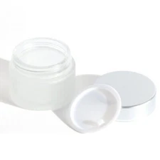 3 Empty Wide Mouth Glass Jars Container w/ Silver Screw on Lid for Creams Lotion