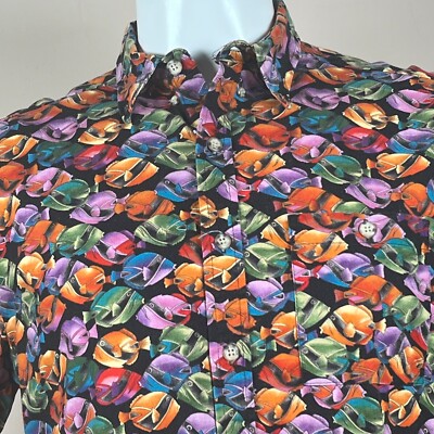 Hawaiian Mens Shirt Medium Tropical Fish Aloha Friday Button Down