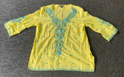 Boston Proper Yellow  Embellished  Tunic Size L  RN #95809 PRE-OWNED