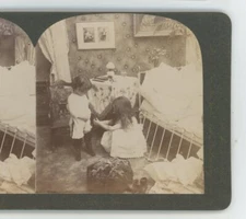 Little Girl Adjusting Straps We're Going Keystone Children Genre Stereoview 