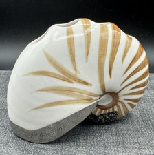 Vintage Springmaid Stripe Nautilus Seashell Toothbrush Holder Bathroom Clean