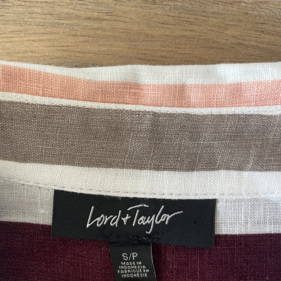 Camisa Lord & Taylor 100 % lino para mujer a rayas pastel abotonada de gran tamaño pequeña Foto 3 de 4