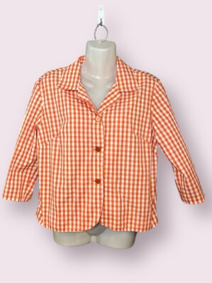 Handmade Vintage Orange Check Button Front Shacket Size Medium