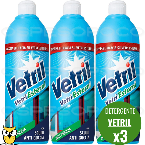 VETRIL VETRI ESTERNI ANTI PIOGGIA CON SCUDO ANTIGOCCIA 650ML DETERGENTE X3
