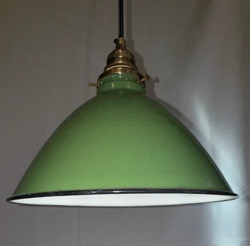 ONE Vintage 9" Porcelain Deep Cone Pendant Industrial Green Lamp Light UL Fitter - Picture 9 of 21