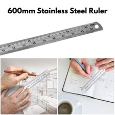 60cm Metal Ruler 24" Large Long Stainless Steel Metric Imperial Dual Markings