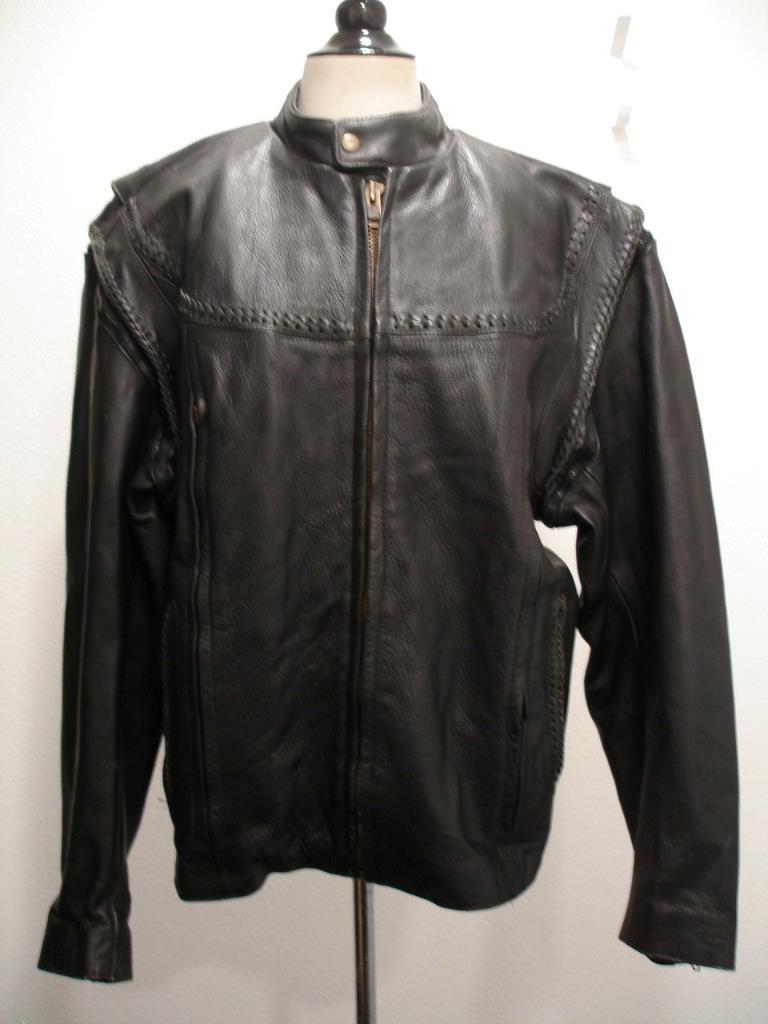 Men's XXL Unik Leather Motorcycle Jacket Vest Cafe Racer Removable Sleeves  Biker
