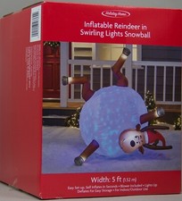 Christmas Holiday Home 5 ft Reindeer in Swirling Lights Snowball Inflatable NIB