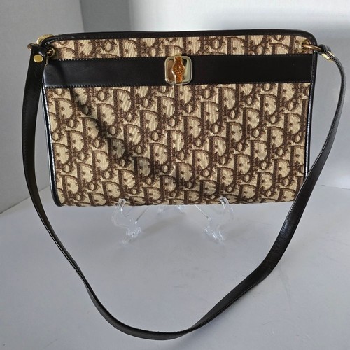 Christian Dior Trotter Brown Canvas Shoulder Bag Authentic Designer