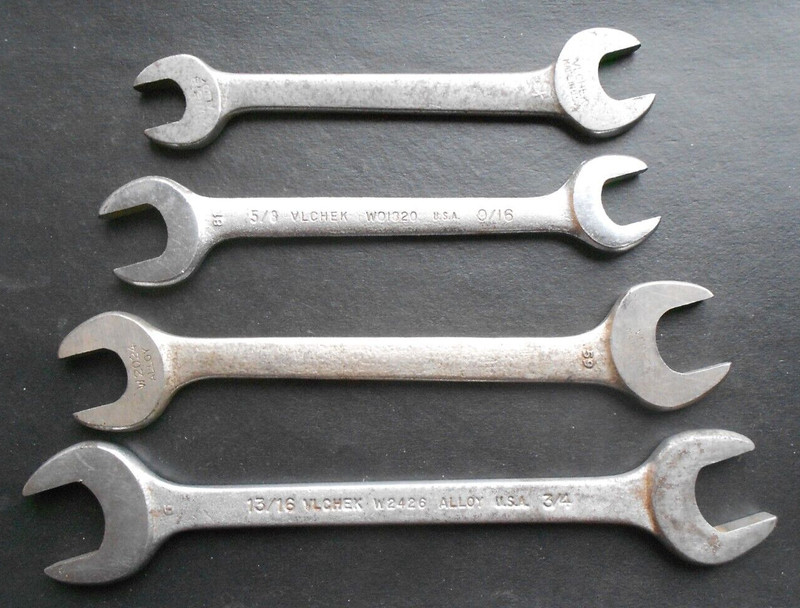 Vintage VLCHEK Open End Wrenches (4) Made in U.S.A.