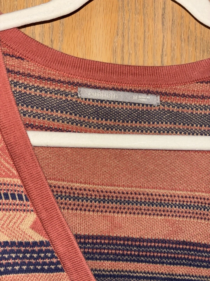 Cárdigan suéter tejido basura para mujer talla mediana naranja con diseño a rayas Foto 2 de 3