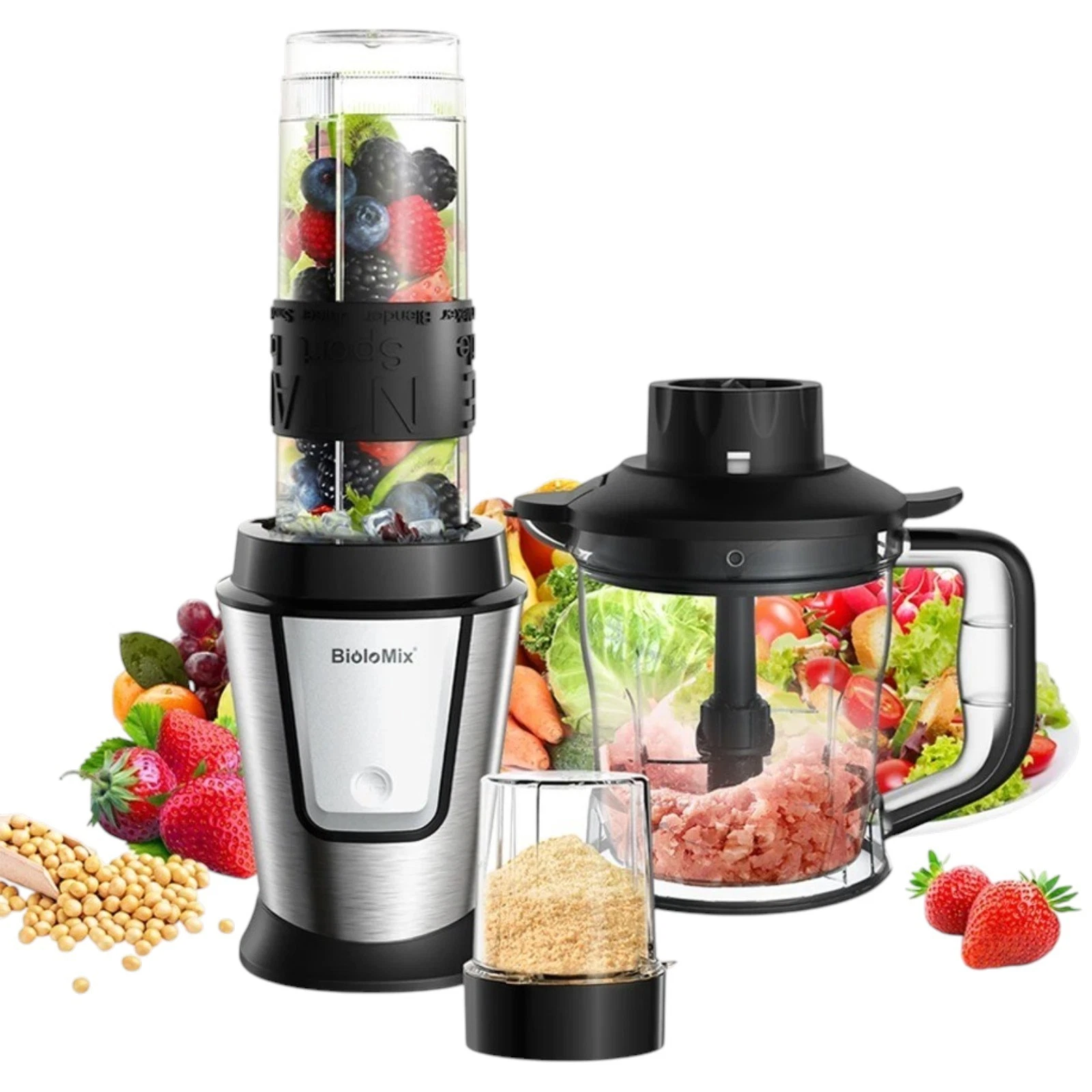 3-in-1 Food Processor Blender 700W Smoothie Maker Chopper & Grinder BPA Free