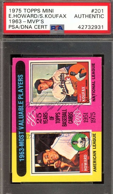 Elston Howard Sandy Koufax PSA DNA Signed 1975 Topps Mini 1963 MVPs Autograph