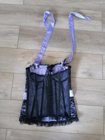 Ann Summers Black & Lilac Satin & Lace Boned Corset Top Size 14