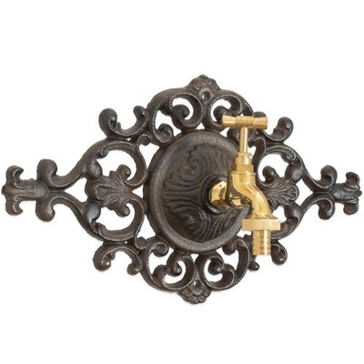 Garten Wasserhahn Zierrosette 34 x 18 cm mit Wasseranschluss Wasser-Zapfstelle