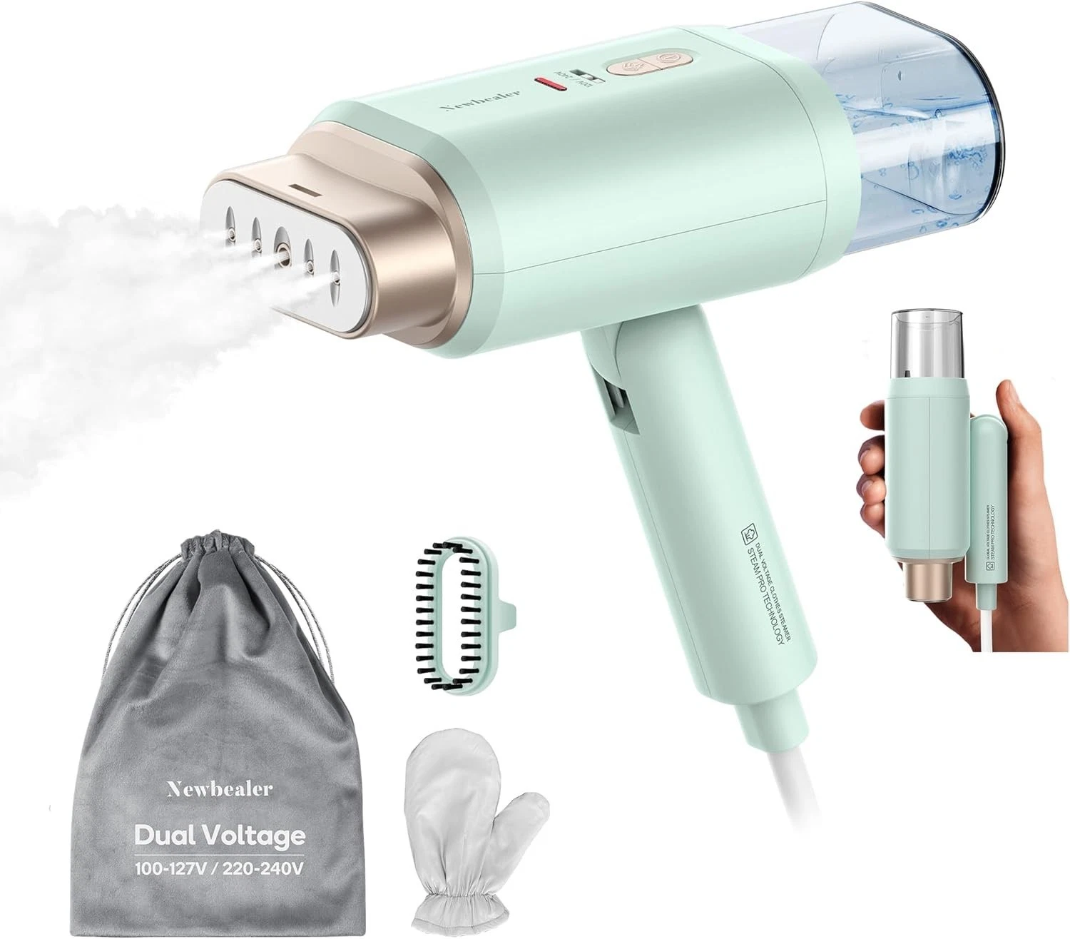 Newbealer Travel Clothes Steamer Dual Voltage 120V 220V Handheld Foldable Press