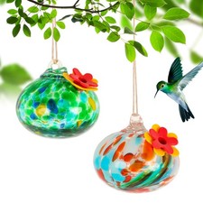 2 Pcs Blown Glass Hummingbird Feeder for Outdoors Hanging, Ant Bee Resistant