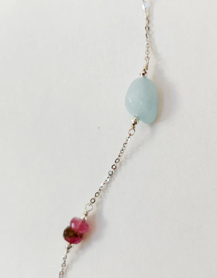 Collana in argento 925 rodiata con acquamarina tormalina rosa ematite Argentata - Immagine 4 di 4
