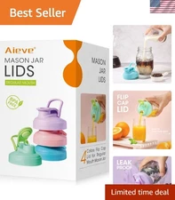 4-Pack Leak-Proof Flip Top Mason Jar Lids - Colorful & Reusable for Drinks