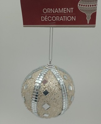 Elegance Ornament Decoration Silver Glitter Christmas Bulb Round Holiday