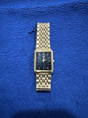 Vtg Seiko Gold Plated Black Dial V701-5J09 Men's Wristwatch, 8in