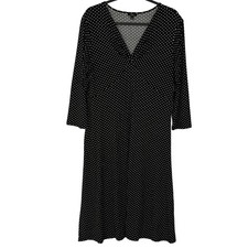 Talbots Black Polka Dot empire waist Midi Dress Womens 14 feminine retro office