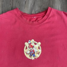 Vintage Super Mario Sunshine T-Shirt Mens Size L Nintendo Promo Red Double Sided