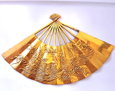 Vintage mid-century Asian phoenix brass wall fan decor