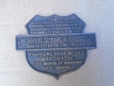 Brass colliery equipment plate Lancashire Dynamo & Crypto, Trafford Park Works
