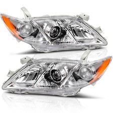 AUTOSAVER88 07-09 Toyota Camry Headlight Assembly Pair Chrome Amber Clear Lens