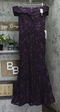 Xscape Womens Long Off-The-Shoulder Lace Dress Gown 4618X Mulberry Purple 16
