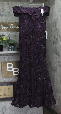 Xscape Womens Long Off-The-Shoulder Lace Dress Gown 4618X Mulberry Purple 16