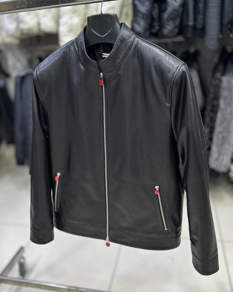 Kiton Genuine Leather Soft Lambskin Black Men's Moto Jacket - Image 4 of 4