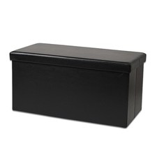 BLACK OTTOMAN STORAGE BENCH SPACIOUS FOLDABLE STRONG MULTI FUNCTIONAL BOX