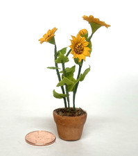 DOLLHOUSE MINIATURE POT OF SUNFLOWERS