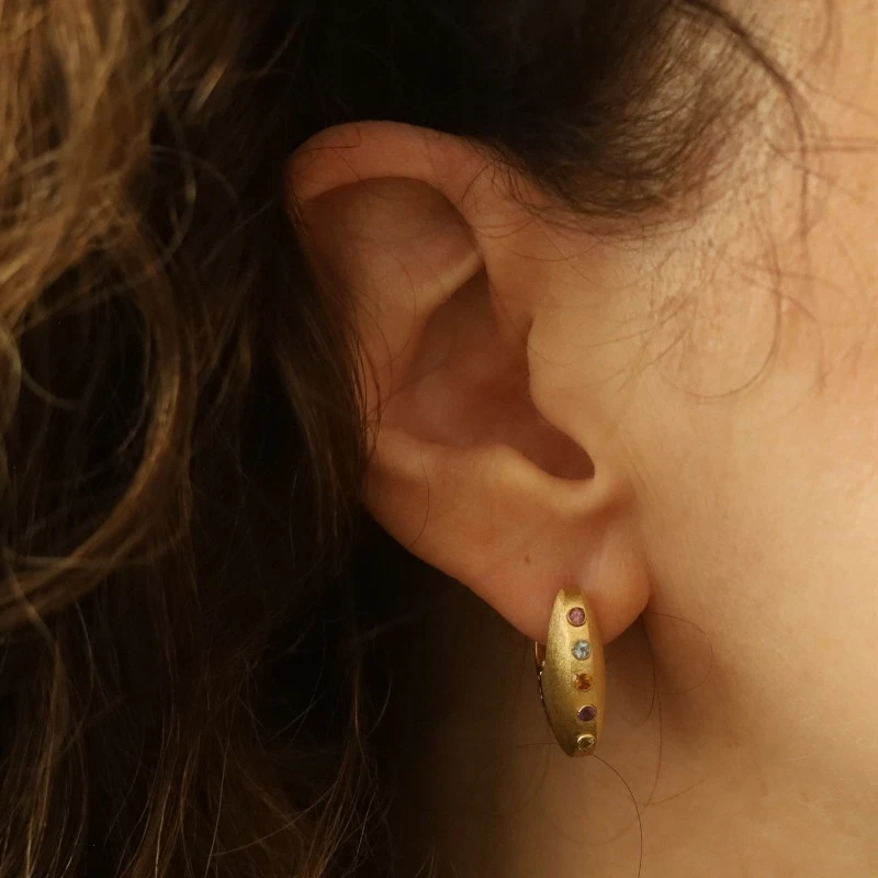 Pendientes de aro de citrino topacio azul turmalina rosa oro amarillo 14k .42ctw perforados Foto 2 de 4