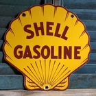 VINTAGE SHELL GASOLINE MOTOR OIL CLAM PORCELAIN SIGN GAS PUMP