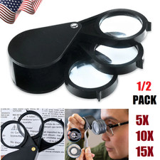 5X 10X 15X Triple Folding Pocket Magnifier Eye Loupe with 1.25" Magnifying Lens