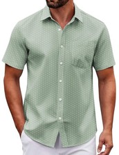 Mens Wrinkle Free Breathable Short Sleeve Button Down Dress Shirt Print Summer