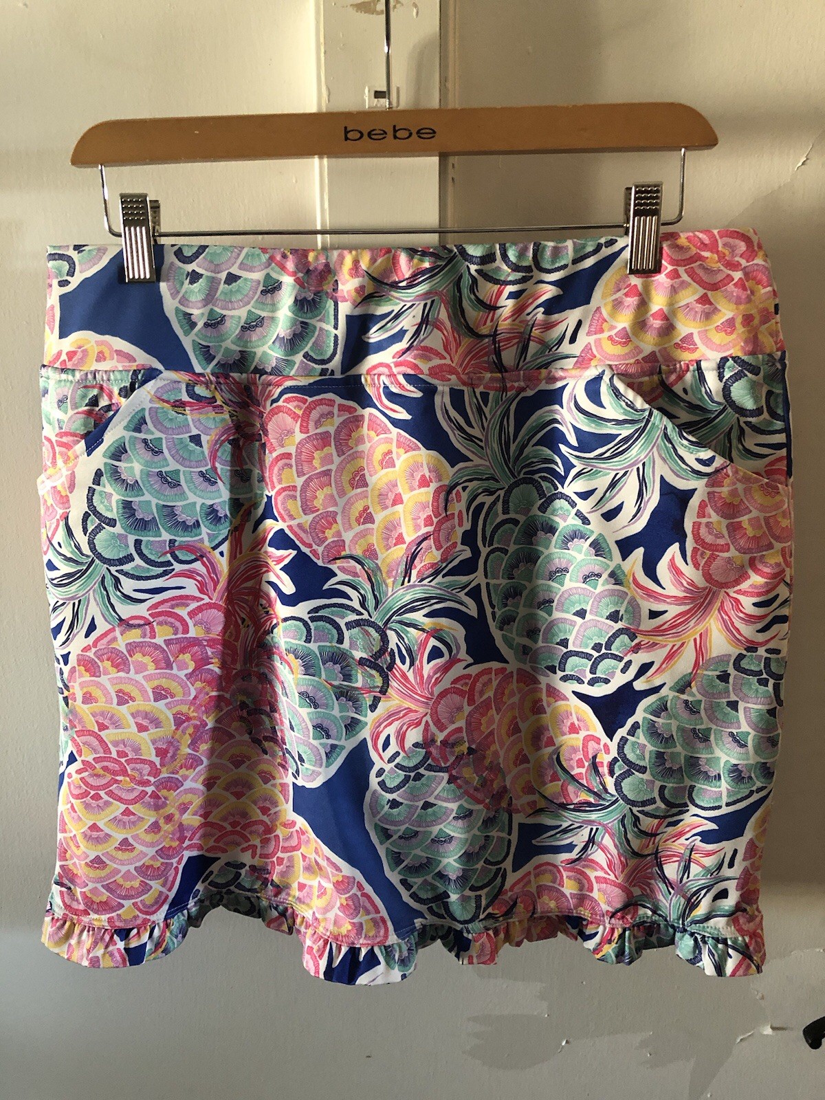 Multi Color Pineapple Print Microfiber JEAN-PIERRE KLIFA Athletic Skirt XL