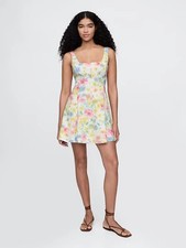 Gap Floral Linen Blend Mini Dress Plus 2X Pastel Spring Wedding Garden Party NWT