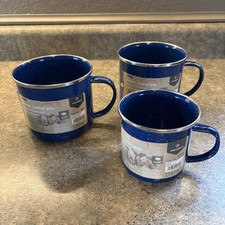Stansport Enamel Coffee Mugs set Of 3 12  22 OZ Blue Lightweight For Camping