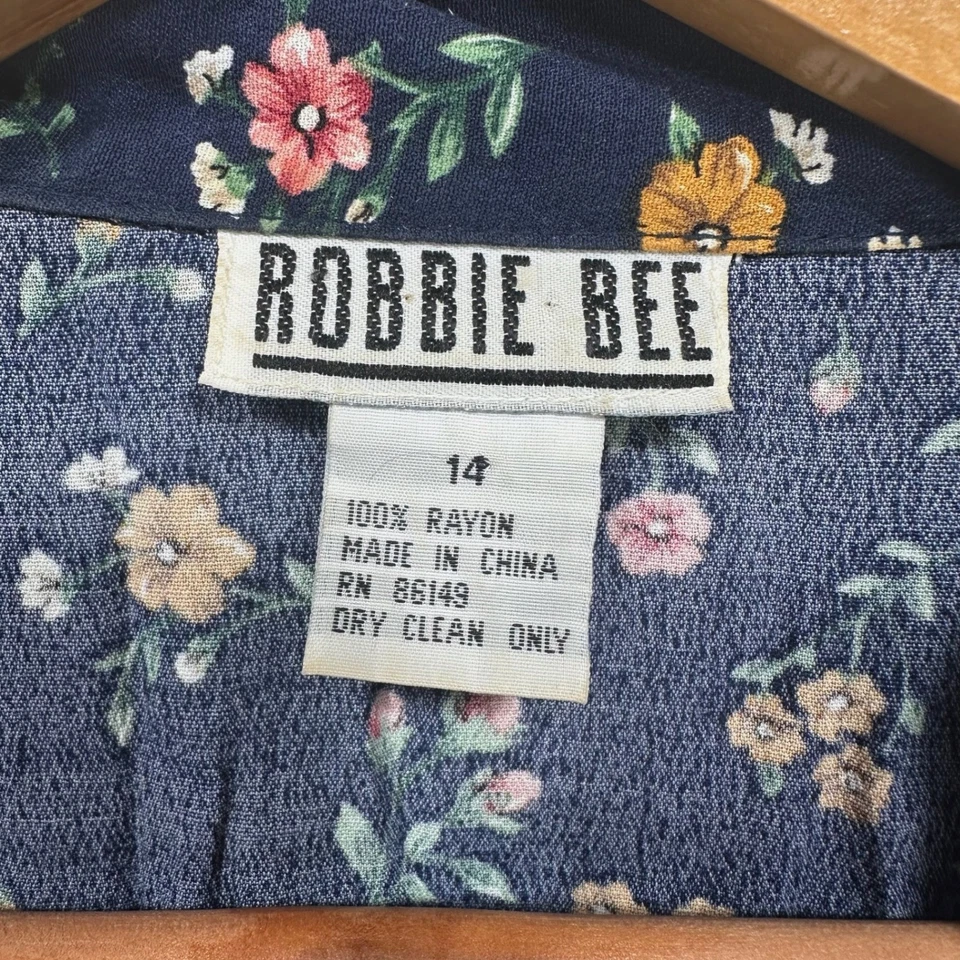 Vestido midi Robbie Bee con botones delanteros para mujer talla 14 azul marino estampado floral rayón de colección Foto 4 de 4