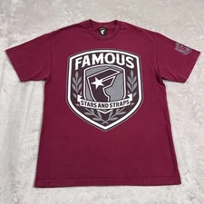 Famous Stars and Straps Shirt Mens Large Red Burgundy Short Sleeve Faded Y2K